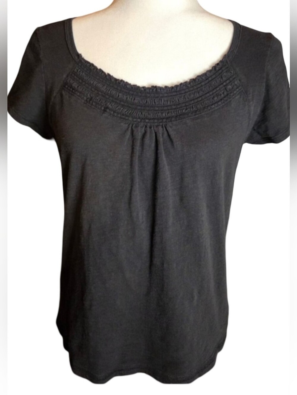 Vintage 90s Faded Glory Originals Smocked Peasant Top Black S 4/6